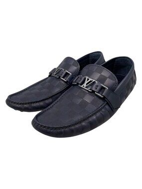 Louis Vuitton Loafers Hockenheim Line Driving Shoes 6 Damier LV Logo Navy